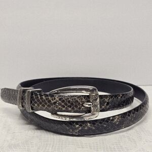 Vintage 90s Brighton Snakeskin Embossed Gray Genuine Leather Waist Belt L / 34